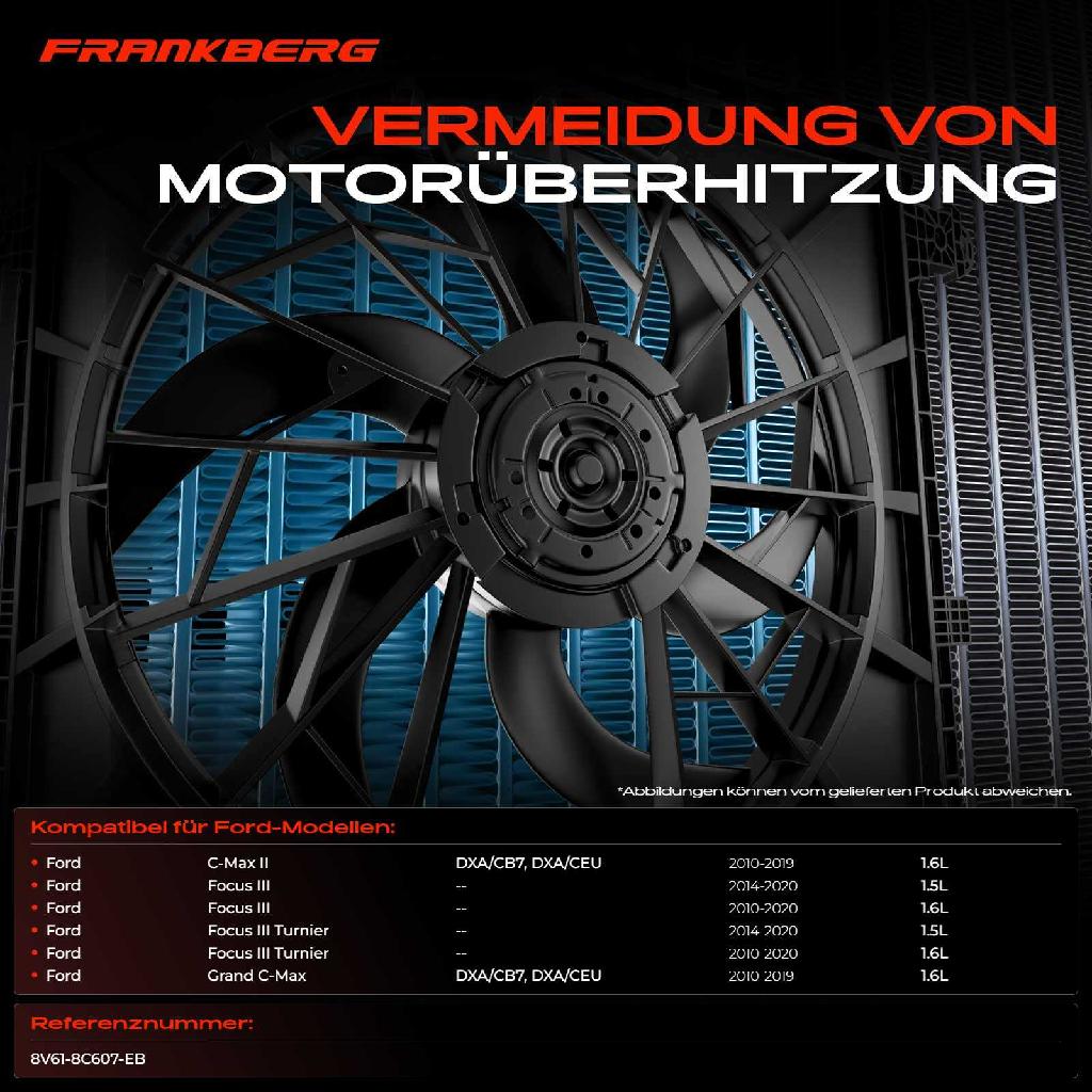 1x Motorkühller Einfachlüfter mit Kühlerlüfterrahmen Ford C-Max II Grand C-Max Focus III