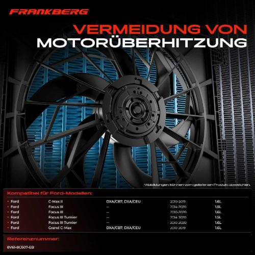 1x Motorkühller Einfachlüfter mit Kühlerlüfterrahmen Ford C-Max II Grand C-Max Focus III Bild 1x Motorkühller Einfachlüfter mit Kühlerlüfterrahmen Ford C-Max II Grand C-Max Focus III