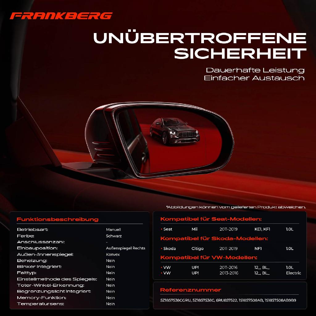1x Außenspiegel Rechts für VW UP! Seat Mii Skoda Citigo KE1 KF1 NF1 12 BL1 BL2 BL3