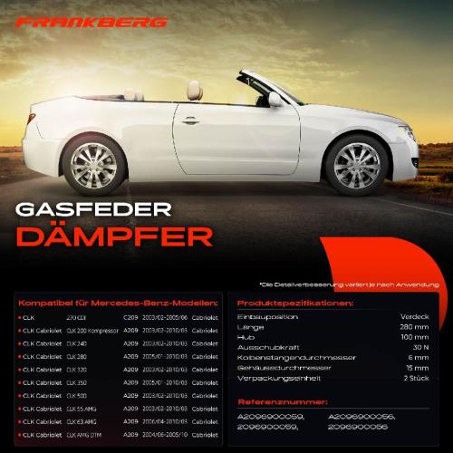 2x Gasfeder Dämpfer Verdeck für Mercedes-Benz CLK C209 A209 Cabriolet 2003-2010 Bild 2x Gasfeder Dämpfer Verdeck für Mercedes-Benz CLK C209 A209 Cabriolet 2003-2010