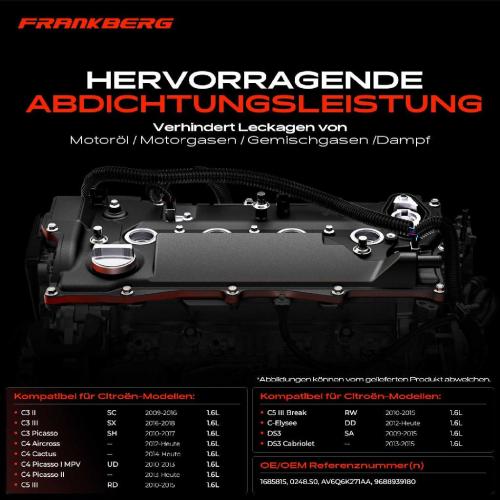 Frankberg 1x Ventildeckel Zylinderkopfhaube für Citroën Peugeot 1.6L Bj ab 2007 Bild Frankberg 1x Ventildeckel Zylinderkopfhaube für Citroën Peugeot 1.6L Bj ab 2007