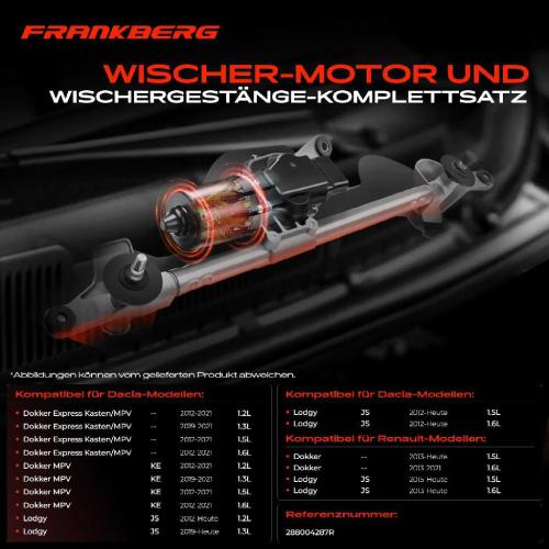 Frankberg 1x Wischerarm Scheibenwischer Vorne für Dacia Renault Dokker Lodgy JS 1.5L Bild Frankberg 1x Wischerarm Scheibenwischer Vorne für Dacia Renault Dokker Lodgy JS 1.5L
