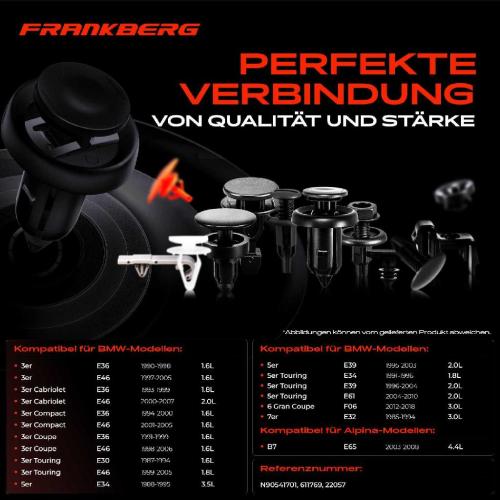 Frankberg 20x Befestigungsclips Verkleidung Kofferraum für BMW E30 E36 E34 E39 E61 F06 E32 F65 E83 Bild Frankberg 20x Befestigungsclips Verkleidung Kofferraum für BMW E30 E36 E34 E39 E61 F06 E32 F65 E83