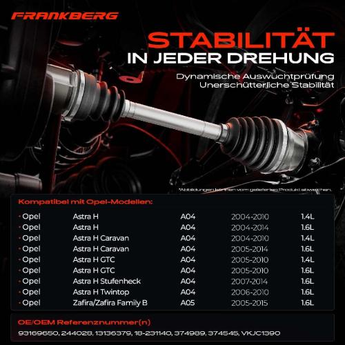 Frankberg 1x Antriebswelle Vorderachse Links für Opel Astra H A04 Zafira A05 1.4L 1.6L 2004-2015 Bild Frankberg 1x Antriebswelle Vorderachse Links für Opel Astra H A04 Zafira A05 1.4L 1.6L 2004-2015