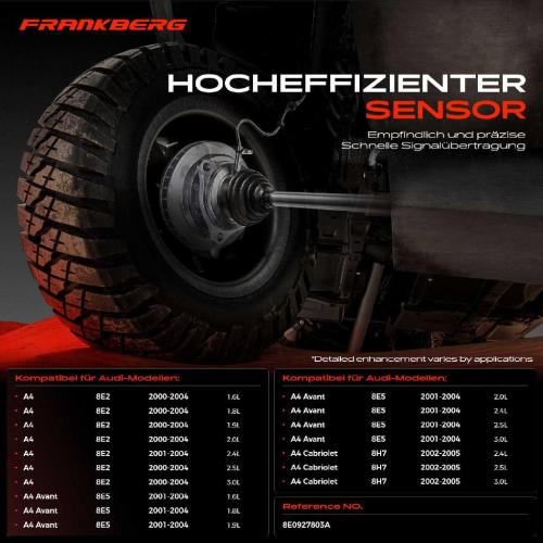 Frankberg 1x ABS Sensor Vorderachse beidseitig für Audi A4 Avant Cabriolet 1.6L 1.8L 1.9L 2.0L 2.4L 2.5L 3.0L 2000-2005 Bild Frankberg 1x ABS Sensor Vorderachse beidseitig für Audi A4 Avant Cabriolet 1.6L 1.8L 1.9L 2.0L 2.4L 2.5L 3.0L 2000-2005