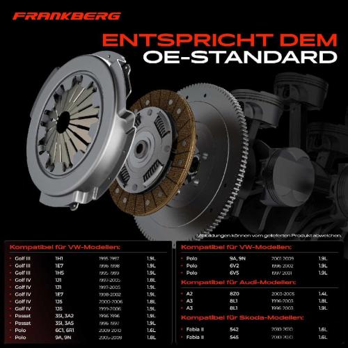 Frankberg 1x Kupplungssatz für VW Golf Cabriolet Polo Classic Bora Variant Passat New Beetle Vento Audi A1 Seat Skoda Bild Frankberg 1x Kupplungssatz für VW Golf Cabriolet Polo Classic Bora Variant Passat New Beetle Vento Audi A1 Seat Skoda