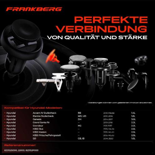 Frankberg 20x Befestigungsclips Türverkleidung für Hyundai Accent IV Stufenheck Genesis Grand Santa Fé Bild Frankberg 20x Befestigungsclips Türverkleidung für Hyundai Accent IV Stufenheck Genesis Grand Santa Fé