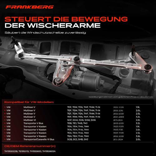 Frankberg 1x Wischergestänge Vorne für VW Multivan T5 T6 Transporter T5 T6 Bild Frankberg 1x Wischergestänge Vorne für VW Multivan T5 T6 Transporter T5 T6