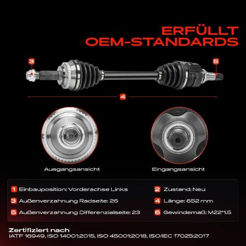 1x Antriebswelle Vorderachse Links für Toyota Avensis Liftback Station Wagon Stufenheck T22 T25 Bild 1x Antriebswelle Vorderachse Links für Toyota Avensis Liftback Station Wagon Stufenheck T22 T25