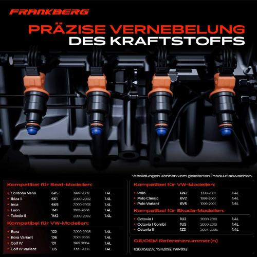 Frankberg 4x Einspritzventil Einspritzdüse für VW Golf IV Bora Seat Ibiza Bild Frankberg 4x Einspritzventil Einspritzdüse für VW Golf IV Bora Seat Ibiza