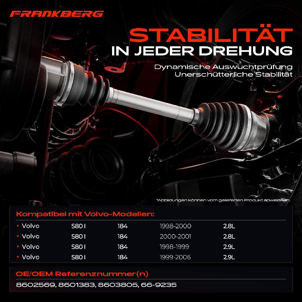 1x Antriebswelle Vorderachse Rechts für Volvo S80 I 184 2.9L 2.8L 1998-2006