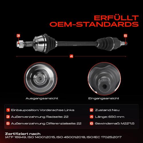 1x Antriebswelle Vorderachse Links für Citroën Nemo Kasten Kombi AA 1.4L 2008-2010 Bild 1x Antriebswelle Vorderachse Links für Citroën Nemo Kasten Kombi AA 1.4L 2008-2010