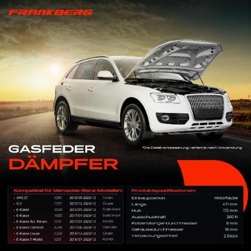 Frankberg 2x Gasfeder Dämpfer Motorhaube für Mercedes-Benz CLS C257 E-Klasse W213 AMG GT X290 Coupe Bj ab 2016 Bild Frankberg 2x Gasfeder Dämpfer Motorhaube für Mercedes-Benz CLS C257 E-Klasse W213 AMG GT X290 Coupe Bj ab 2016