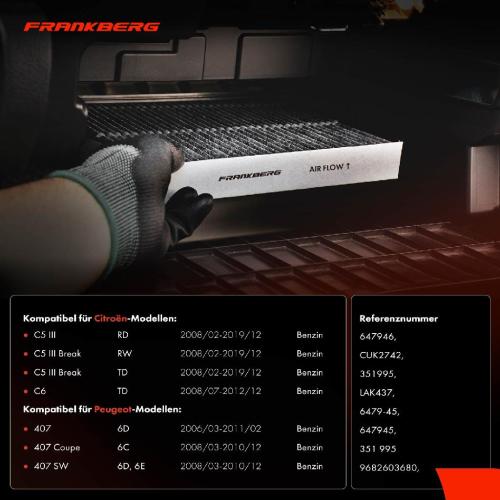 Frankberg 2x Innenraumfilter Aktivkohle für Citroën C5 3 RD RW C6 TD Peugeot 407 6D 6C Bild Frankberg 2x Innenraumfilter Aktivkohle für Citroën C5 3 RD RW C6 TD Peugeot 407 6D 6C