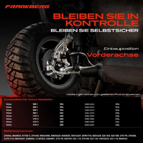 Frankberg 1x Querlenker Satz Vorderachse für Volvo S60 I 384 V70 II 285 2.0L 2.3L 2.4L 2.5L 2000-2010 Bild Frankberg 1x Querlenker Satz Vorderachse für Volvo S60 I 384 V70 II 285 2.0L 2.3L 2.4L 2.5L 2000-2010