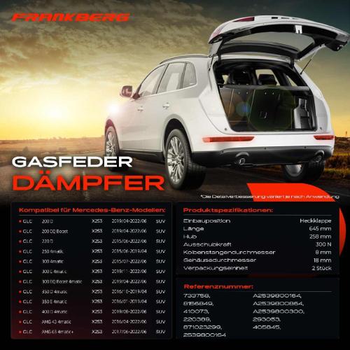 2x Gasfeder Dämpfer Heckklappe für Mercedes-Benz GLC X253 SUV 2015-2022 Bild 2x Gasfeder Dämpfer Heckklappe für Mercedes-Benz GLC X253 SUV 2015-2022