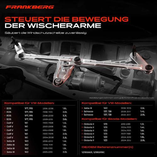 Frankberg 1x Wischergestänge Vorne für VW Golf 5 6 EOS Jetta III Skoda Bild Frankberg 1x Wischergestänge Vorne für VW Golf 5 6 EOS Jetta III Skoda