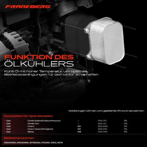 Frankberg 1x Ölkühler Motoröl für Opel Combo Kasten Corsa C F08 F68 X01 Meriva 1.7L 2003-2012 Bild Frankberg 1x Ölkühler Motoröl für Opel Combo Kasten Corsa C F08 F68 X01 Meriva 1.7L 2003-2012