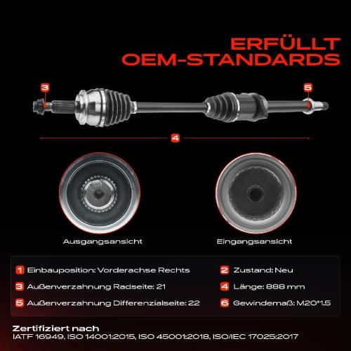1x Antriebswelle Vorderachse Rechts für Toyota Avensis T27 2008-2010 2.0L Bild 1x Antriebswelle Vorderachse Rechts für Toyota Avensis T27 2008-2010 2.0L