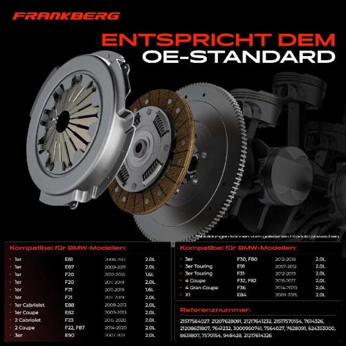 Frankberg 1x Kupplungssatz für BMW 1er E81 E87 F20 F21 E88 E82 F23 F22 F34 E90 F30 F80 E91 F31 F32 F82 F36 E84 Bild Frankberg 1x Kupplungssatz für BMW 1er E81 E87 F20 F21 E88 E82 F23 F22 F34 E90 F30 F80 E91 F31 F32 F82 F36 E84