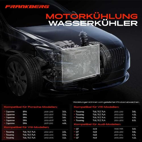 Frankberg 1x Kühler Wasserkühler Motorkühler für VW Touareg Audi Q7 4L Porsche Cayenne 9PA 7L Bild Frankberg 1x Kühler Wasserkühler Motorkühler für VW Touareg Audi Q7 4L Porsche Cayenne 9PA 7L