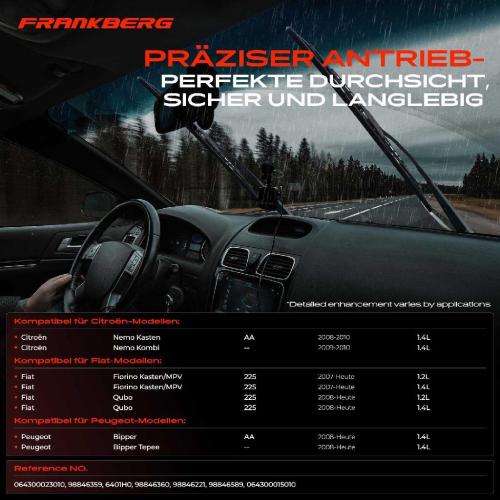 Frankberg 1x Wischermotor Scheibenwischermotor Vorne für Citroën Nemo Kasten/Kombi Fiat Qubo 225 Bild Frankberg 1x Wischermotor Scheibenwischermotor Vorne für Citroën Nemo Kasten/Kombi Fiat Qubo 225