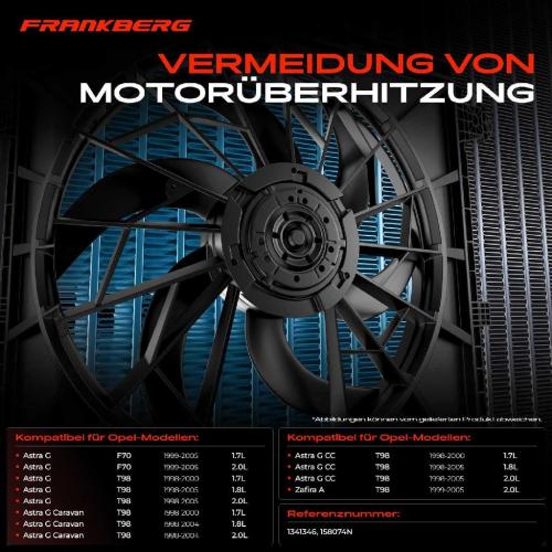 Frankberg 1x Motorkühller Einfachlüfter ohne Kühlerlüfterrahmen Opel Astra G Zafira A F08 T98 F69 F75 Bild Frankberg 1x Motorkühller Einfachlüfter ohne Kühlerlüfterrahmen Opel Astra G Zafira A F08 T98 F69 F75