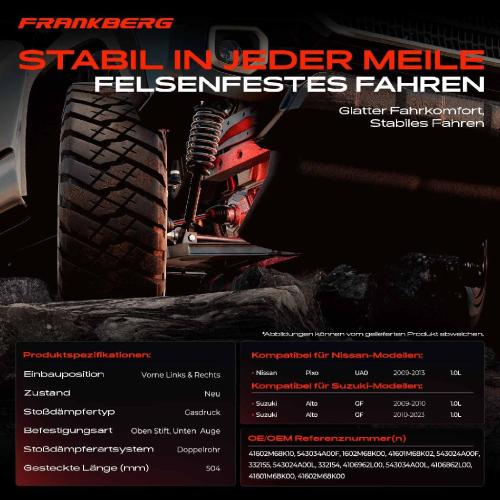 2x Stoßdämpfer Vorderachse für Nissan Pixo UA0 Suzuki Alto GF 1.0L Bj ab 2009 Bild 2x Stoßdämpfer Vorderachse für Nissan Pixo UA0 Suzuki Alto GF 1.0L Bj ab 2009