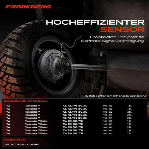 Frankberg 1x ABS Sensor Hinterachse beidseitig für VW Transporter IV Kasten 1.8L 1.9L 2.0L 2.4L 2.5L 1990-1995 Bild Frankberg 1x ABS Sensor Hinterachse beidseitig für VW Transporter IV Kasten 1.8L 1.9L 2.0L 2.4L 2.5L 1990-1995