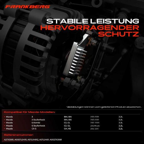 Frankberg 1x Lichtmaschinenregler Generatorregler für Mazda 3 Stufenheck 6 Kombi CX-5 GJ GL Bild Frankberg 1x Lichtmaschinenregler Generatorregler für Mazda 3 Stufenheck 6 Kombi CX-5 GJ GL