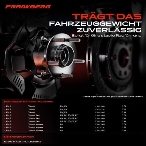 Frankberg 1x Radnabe Radlagersatz Vorderachse beidseitig für Ford Transit Bus Kasten 2.0L 2.3L 2.4L 2000-2006 Bild Frankberg 1x Radnabe Radlagersatz Vorderachse beidseitig für Ford Transit Bus Kasten 2.0L 2.3L 2.4L 2000-2006