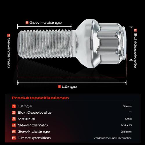 5x Radschraube für Audi A8 4H2 4H8 4HC 4HL Q3 Q5 Q7 2008-2018 Bild 5x Radschraube für Audi A8 4H2 4H8 4HC 4HL Q3 Q5 Q7 2008-2018