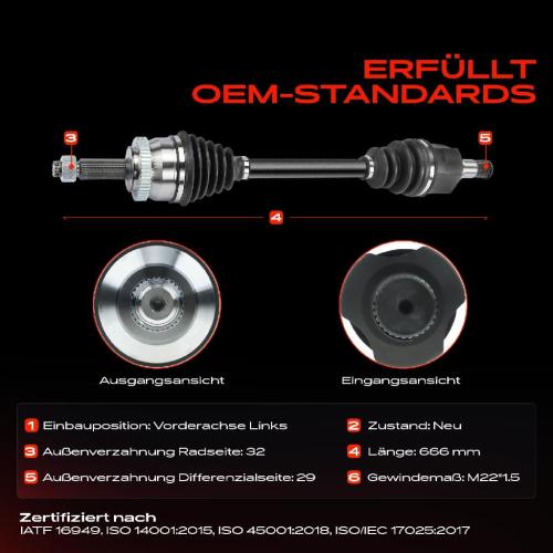 1x Antriebswelle Vorderachse Links für Chrysler Grand Voyager V RT 2.8L 3.3L 3.6L 2008-2022 Bild 1x Antriebswelle Vorderachse Links für Chrysler Grand Voyager V RT 2.8L 3.3L 3.6L 2008-2022
