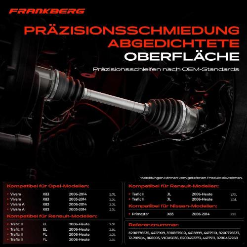 Frankberg 1x Antriebswelle Gelenksatz Vorderachse für Opel Vivaro A Renault Trafic Nissan Bild Frankberg 1x Antriebswelle Gelenksatz Vorderachse für Opel Vivaro A Renault Trafic Nissan
