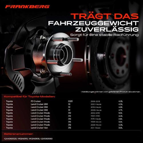 Frankberg 2x Radnabe Radlagersatz Hinterachse beidseitig für Toyota FJ Cruiser Land 200 Prado Van Bj ab 2002 Bild Frankberg 2x Radnabe Radlagersatz Hinterachse beidseitig für Toyota FJ Cruiser Land 200 Prado Van Bj ab 2002