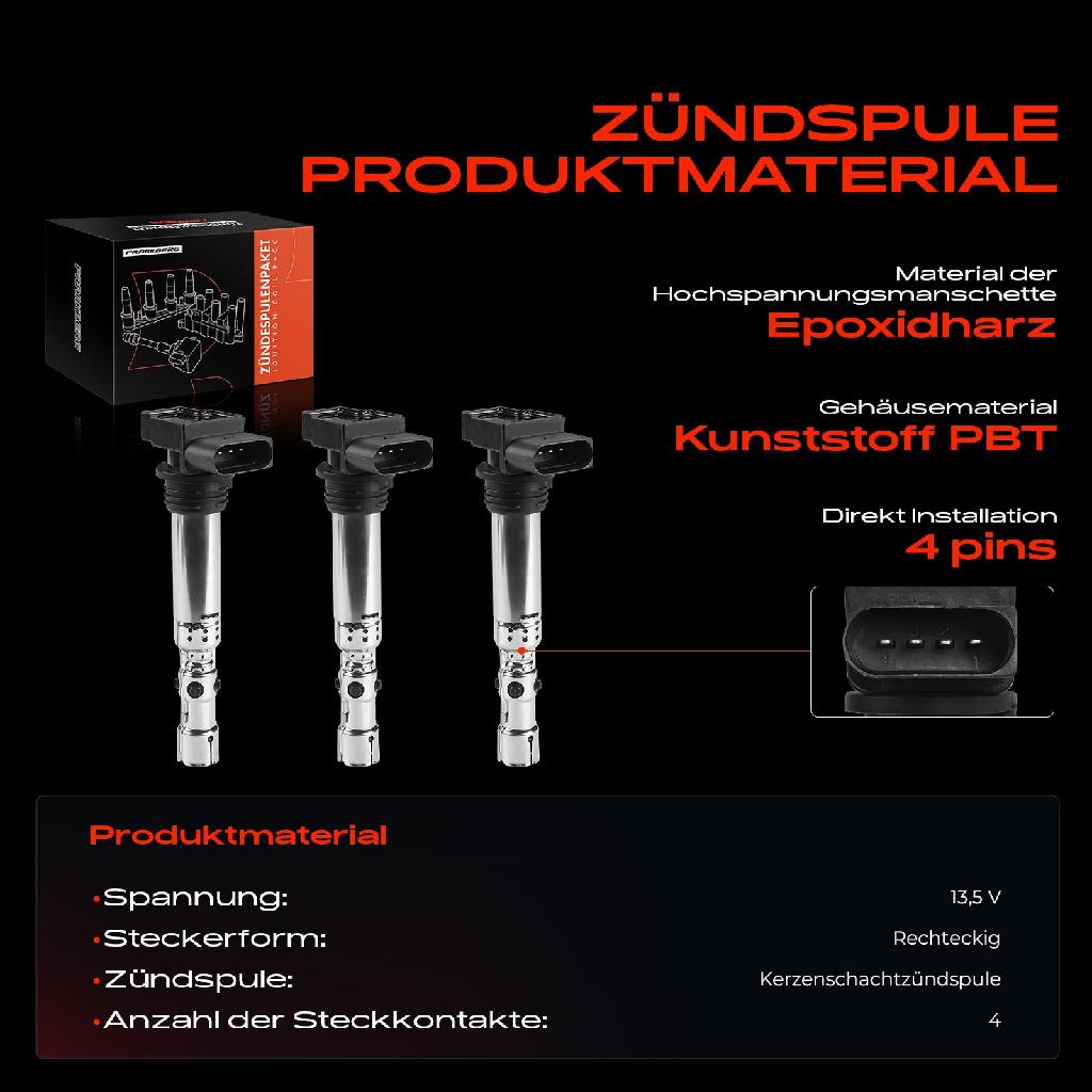 3x Zündmodul Zündspule für VW Fox Schrägheck Polo Seat Ibiza III Skoda Fabia I Combi Praktik Stufenheck II