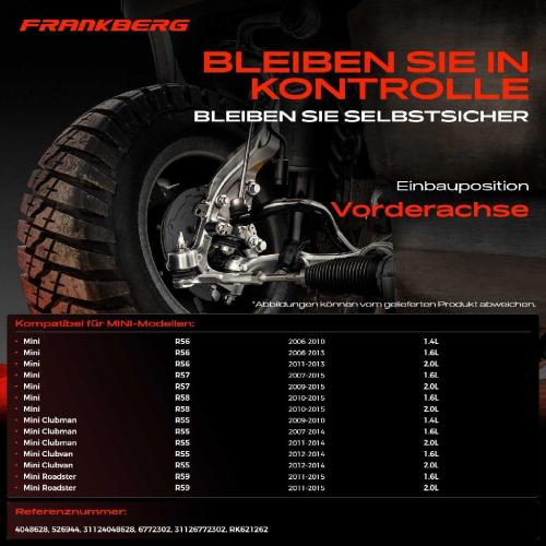 Frankberg 1x Querlenker Vorderachse für MINI Mini R56 Mini Cabriolet R57 Mini Clubman R55 Mini Clubvan Coupe R58 Bild Frankberg 1x Querlenker Vorderachse für MINI Mini R56 Mini Cabriolet R57 Mini Clubman R55 Mini Clubvan Coupe R58