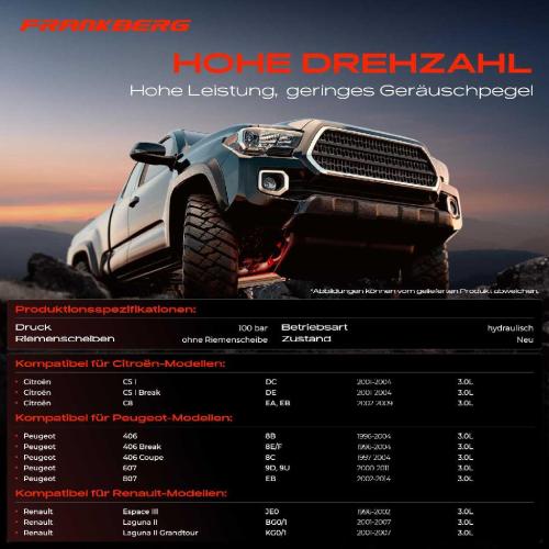 Frankberg 1x Servopumpe hydraulisch für Citroën C5 C8 Peugeot 406 607 807 Renault Espace III Laguna 3.0L Bild Frankberg 1x Servopumpe hydraulisch für Citroën C5 C8 Peugeot 406 607 807 Renault Espace III Laguna 3.0L