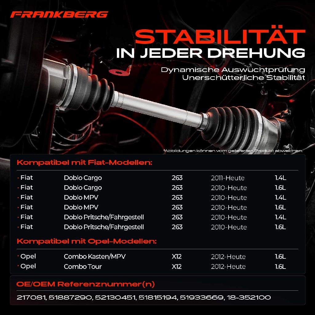 1x Antriebswelle Vorderachse Rechts für Fiat Doblo 263 Opel Combo X12