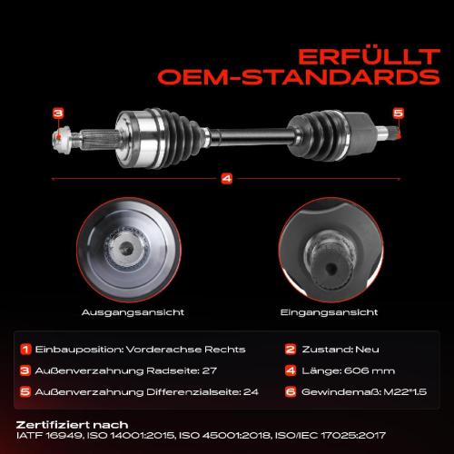 1x Antriebswelle Vorderachse Rechts für Chrysler 300 C Touring LE LX Bild 1x Antriebswelle Vorderachse Rechts für Chrysler 300 C Touring LE LX