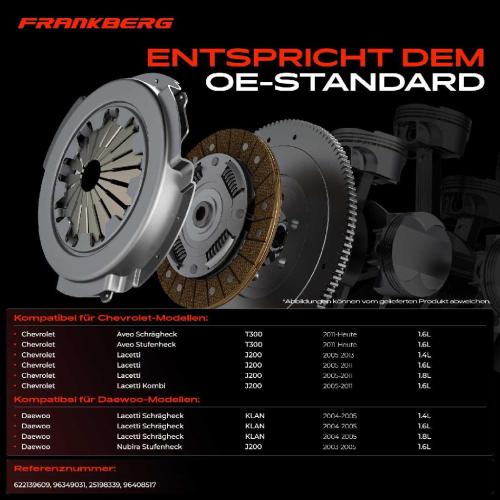 Frankberg 1x Kupplungssatz für Chevrolet Aveo Schrägheck Stufenheck Lacetti Kombi Nubira Daewoo Wagon 1.6L 1.4L 1.8L Bild Frankberg 1x Kupplungssatz für Chevrolet Aveo Schrägheck Stufenheck Lacetti Kombi Nubira Daewoo Wagon 1.6L 1.4L 1.8L