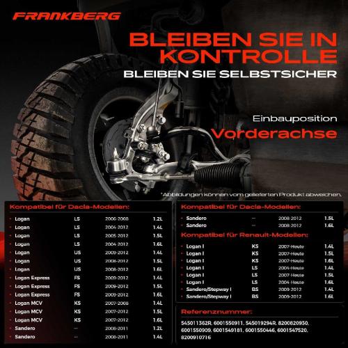 Frankberg 1x Querlenker Vorderachse für Dacia Logan Express MCV Pick-up Sandero Renault I Kombi Sandero/Stepway Bild Frankberg 1x Querlenker Vorderachse für Dacia Logan Express MCV Pick-up Sandero Renault I Kombi Sandero/Stepway