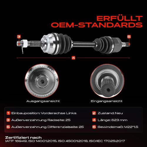 1x Antriebswelle Vorderachse Links für Nissan Almera II N16 1.8L 2000-2006 Bild 1x Antriebswelle Vorderachse Links für Nissan Almera II N16 1.8L 2000-2006