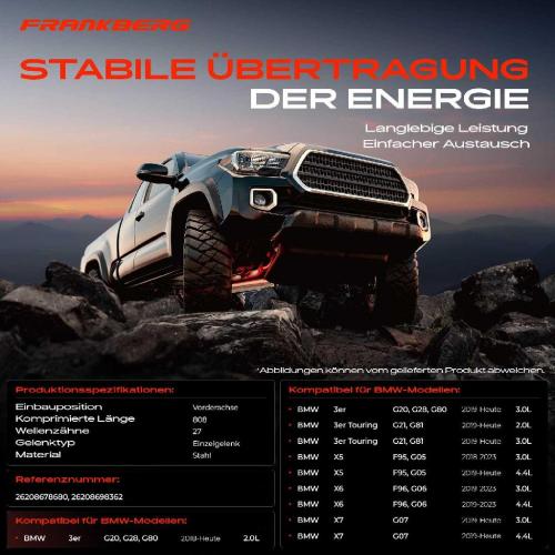 Frankberg 1x Kardanwelle Gelenkwelle Vorderachse für BMW 3er Touring G20 G28 G80 G21 G81 5er Touring F90 G30 G31 G11 Bild Frankberg 1x Kardanwelle Gelenkwelle Vorderachse für BMW 3er Touring G20 G28 G80 G21 G81 5er Touring F90 G30 G31 G11