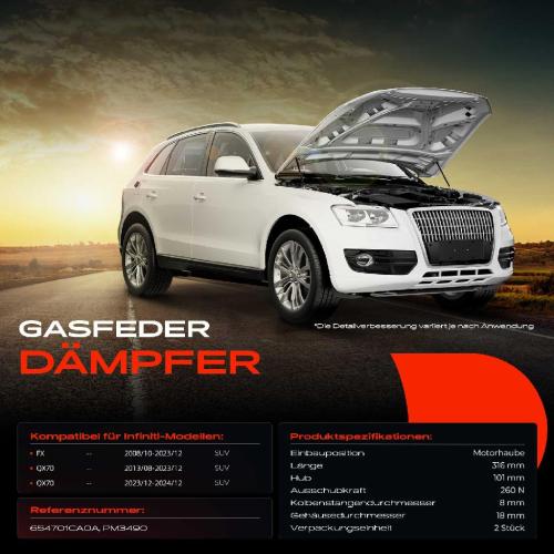 2x Gasfeder Dämpfer Motorhaube für Infiniti QX70 FX SUV Bj ab 2008 Bild 2x Gasfeder Dämpfer Motorhaube für Infiniti QX70 FX SUV Bj ab 2008