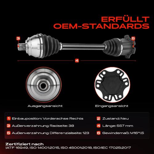 1x Antriebswelle Vorderachse Rechts für Audi A6 4F2 4F5 2.0L-3.2L 2004-2011 Bild 1x Antriebswelle Vorderachse Rechts für Audi A6 4F2 4F5 2.0L-3.2L 2004-2011