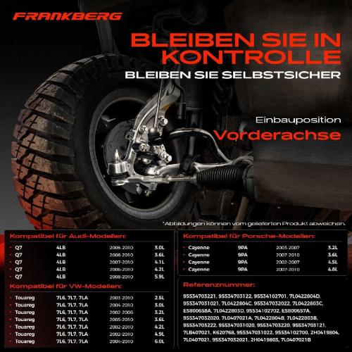 Frankberg 1x Querlenker Satz Vorderachse für VW Touareg Audi Q7 Porsche Cayenne 3.0L 3.6L 4.1L 4.2L 5.9L 3.2L 2002-2010 Bild Frankberg 1x Querlenker Satz Vorderachse für VW Touareg Audi Q7 Porsche Cayenne 3.0L 3.6L 4.1L 4.2L 5.9L 3.2L 2002-2010
