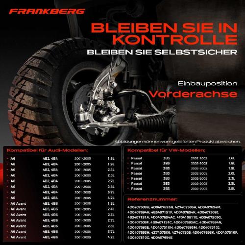 Frankberg 1x Querlenker Satz Vorderachse für VW Passat Variant Audi A6 Avant 2.7L 2.8L 3.7L 4.2L 2001-2005 Bild Frankberg 1x Querlenker Satz Vorderachse für VW Passat Variant Audi A6 Avant 2.7L 2.8L 3.7L 4.2L 2001-2005