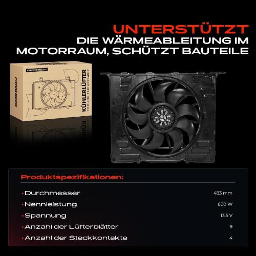 Frankberg 1x Motorkühller Einfachlüfter mit Kühlerlüfterrahmen BMW F90 G30 G31 G32 520 530 G11 G12 730i Li Bild Frankberg 1x Motorkühller Einfachlüfter mit Kühlerlüfterrahmen BMW F90 G30 G31 G32 520 530 G11 G12 730i Li