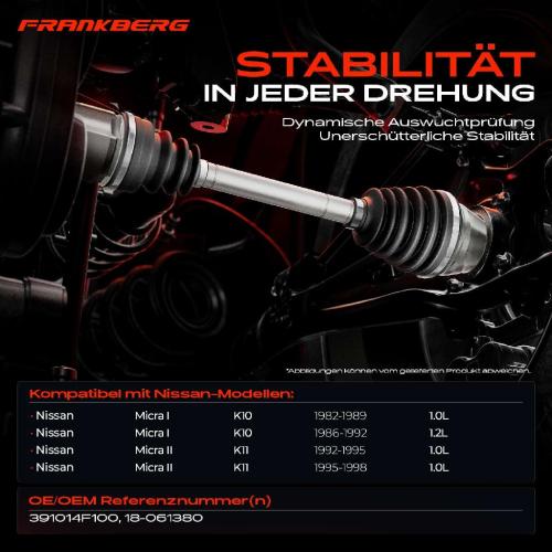 Frankberg 1x Antriebswelle Vorderachse Links für Nissan Micra 1 2 K10 K11 1.0L 1.2L 1982-1995 Bild Frankberg 1x Antriebswelle Vorderachse Links für Nissan Micra 1 2 K10 K11 1.0L 1.2L 1982-1995